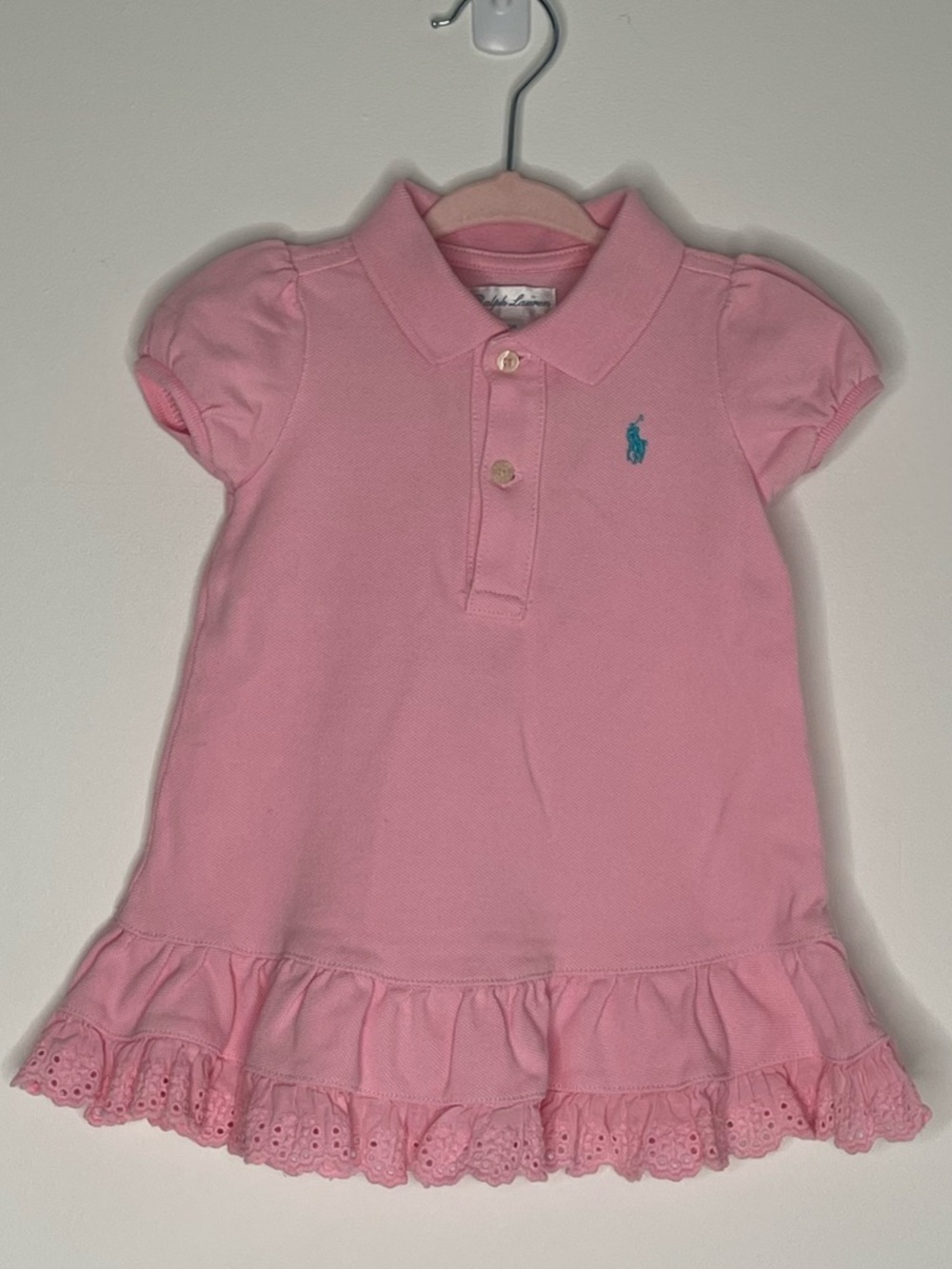 Ralph Lauren Baby Vintage Pink Ruffle-Hem Polo Logo Dress 6 months Matchy